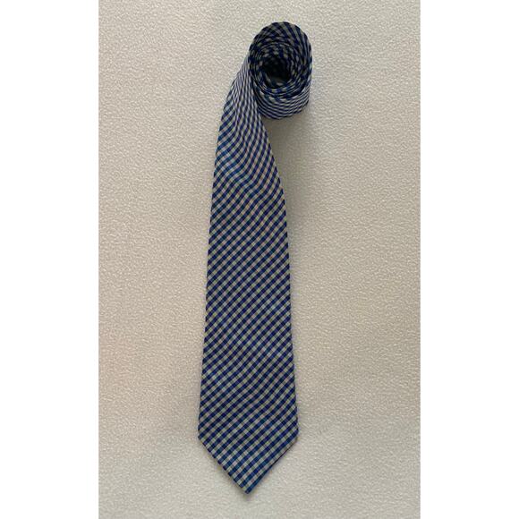 Giorgio Armani Men’s Necktie 100% Silk Blue Check Luxury Made In Italy EUC - Picture 1 of 4